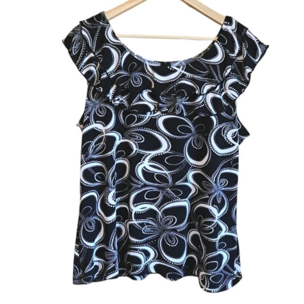 Susan Lawrance Sleeveless Top Tank Blouse Ruffle Neck Scoop Neck Women's Size 1X